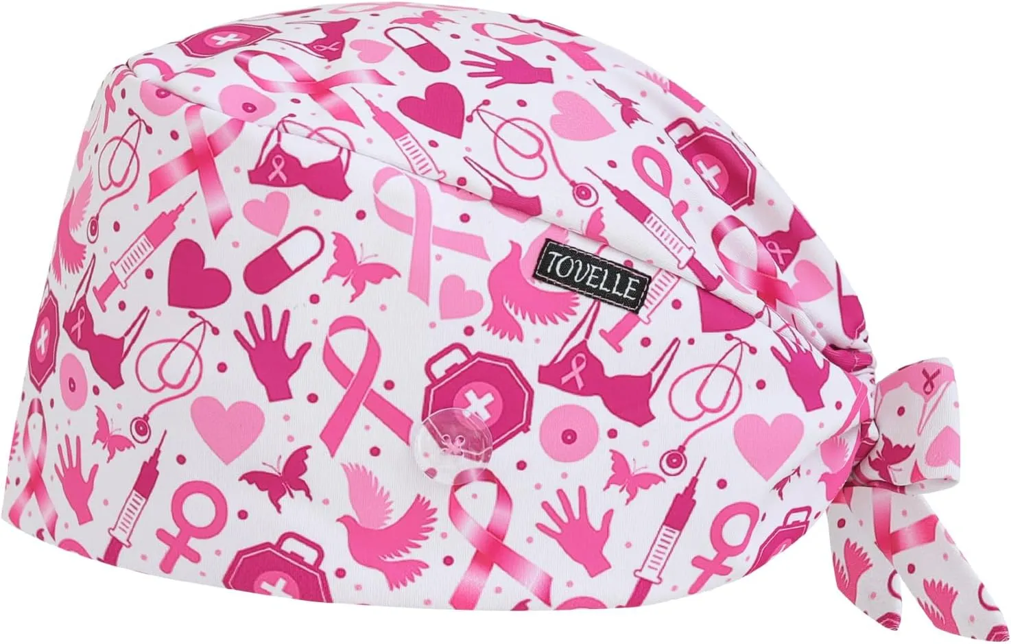 Pink Breast Cancer Awareness Scrub Caps for Women with Buttons, Adjustable Static-Resistant Medical Hats, Stylish and Breathable Surgical Caps with Sweatband for Long Hours