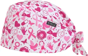 Pink Breast Cancer Awareness Scrub Caps for Women with Buttons, Adjustable Static-Resistant Medical Hats, Stylish and Breathable Surgical Caps with Sweatband for Long Hours