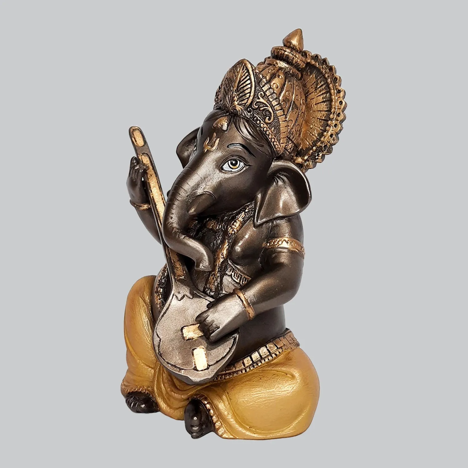 Resin Car Ganesha with Musical Sitar 7 in