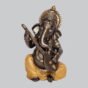 Resin Car Ganesha with Musical Sitar 7 in