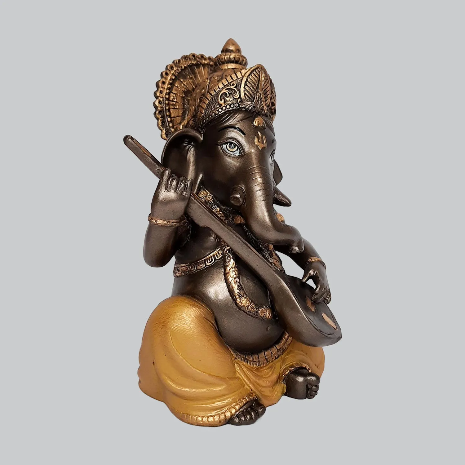 Resin Car Ganesha with Musical Sitar 7 in