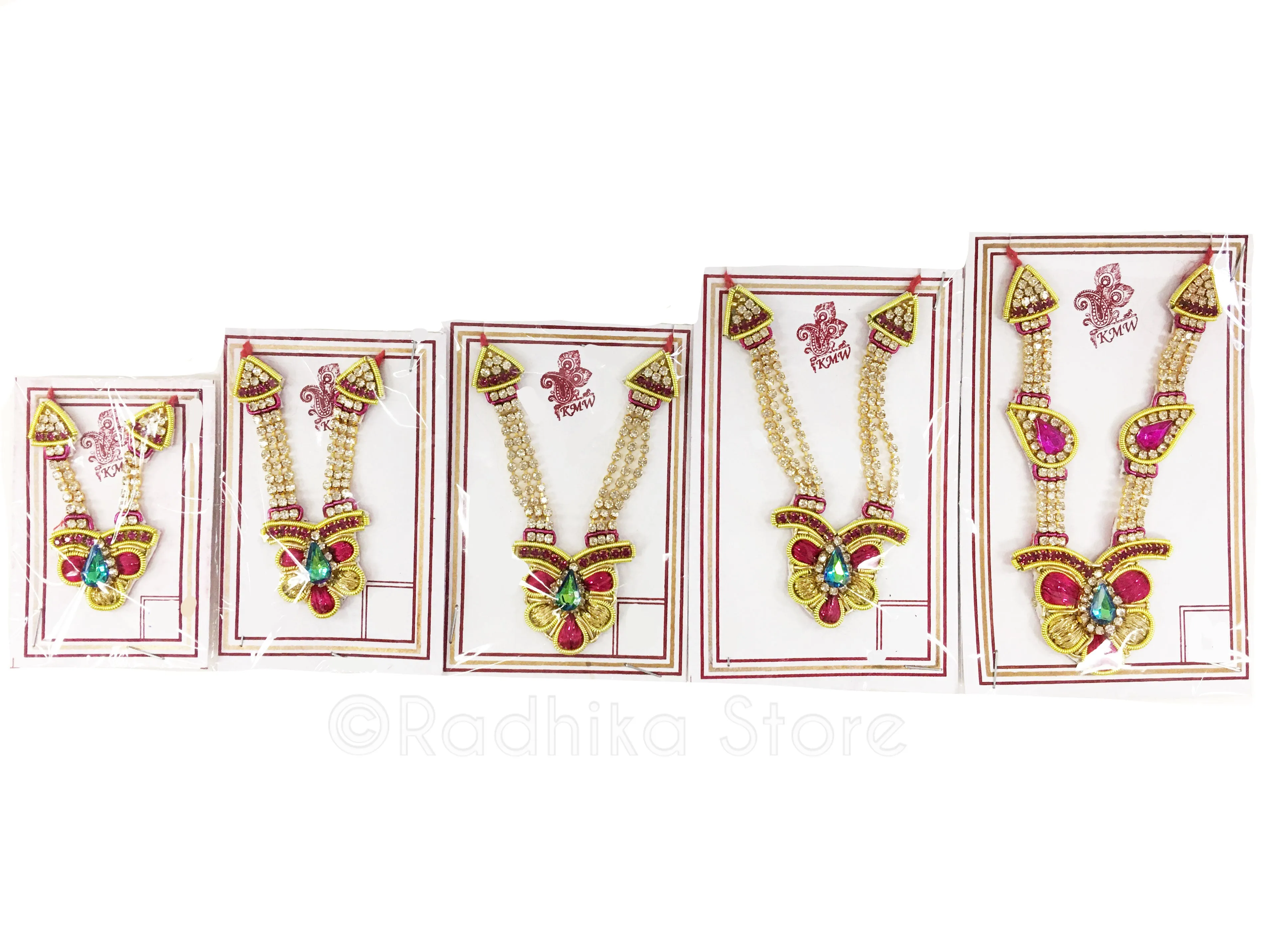 Royal Rani Peacock Deity Crown Necklace Set-Pink Green and Teal