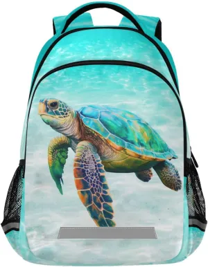 Sea Turtle Teal Backpack for Boys Girls Elementary School Bag Kids Bookbag Travel Rucksack