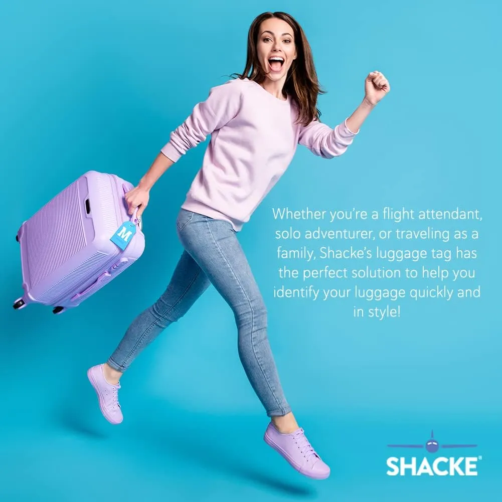 Shacke Initial Luggage Tag with Full Privacy Cover and Stainless Steel Loop - Aqua Teal (Letter M)