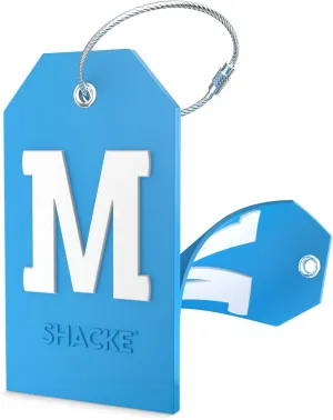 Shacke Initial Luggage Tag with Full Privacy Cover and Stainless Steel Loop - Aqua Teal (Letter M)