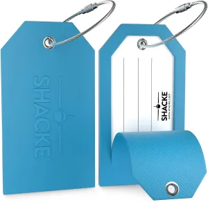 Shacke Large Luggage Tags (2pcs) with Privacy Cover and Steel Loops (Aqua Teal)