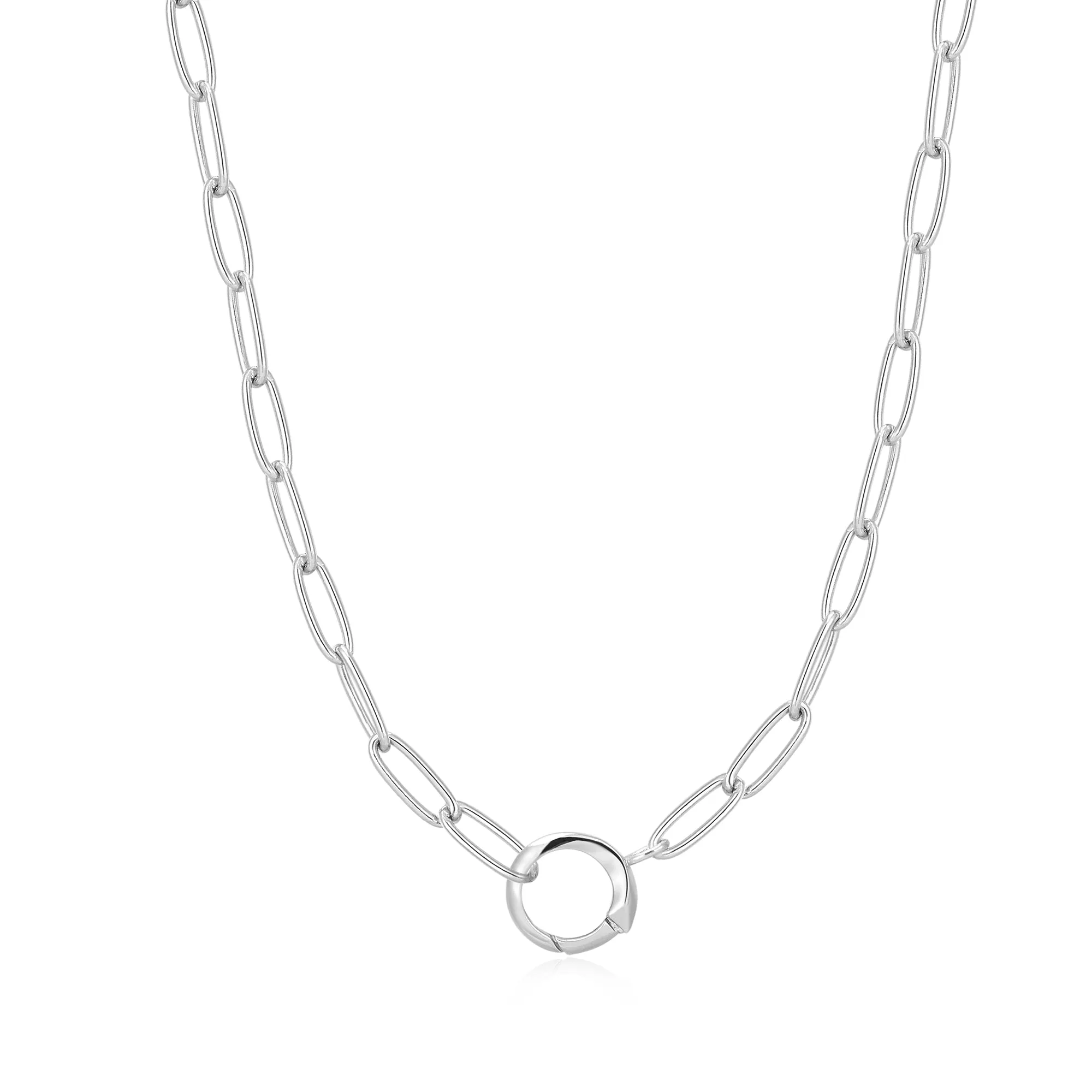 Silver Link Charm Chain Connector Necklace