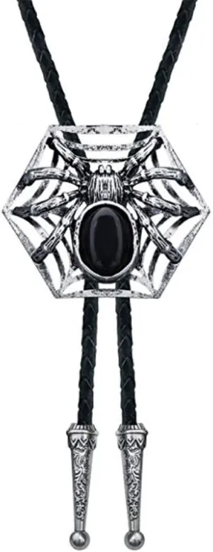 Spider Web Black Agate BOLO Tie for Men Bridegroom Wedding Necklace Vintage Western Cowboy??