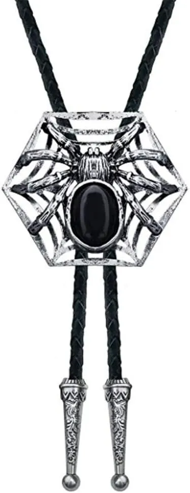 Spider Web Black Agate BOLO Tie for Men Bridegroom Wedding Necklace Vintage Western Cowboy??
