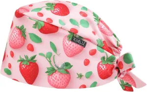 Strawberry Double-Sided Printed Scrub Caps for Women with Buttons, Adjustable Static-Resistant Medical Hats, Cute and Breathable Surgical Caps with Sweatband for Long Hours