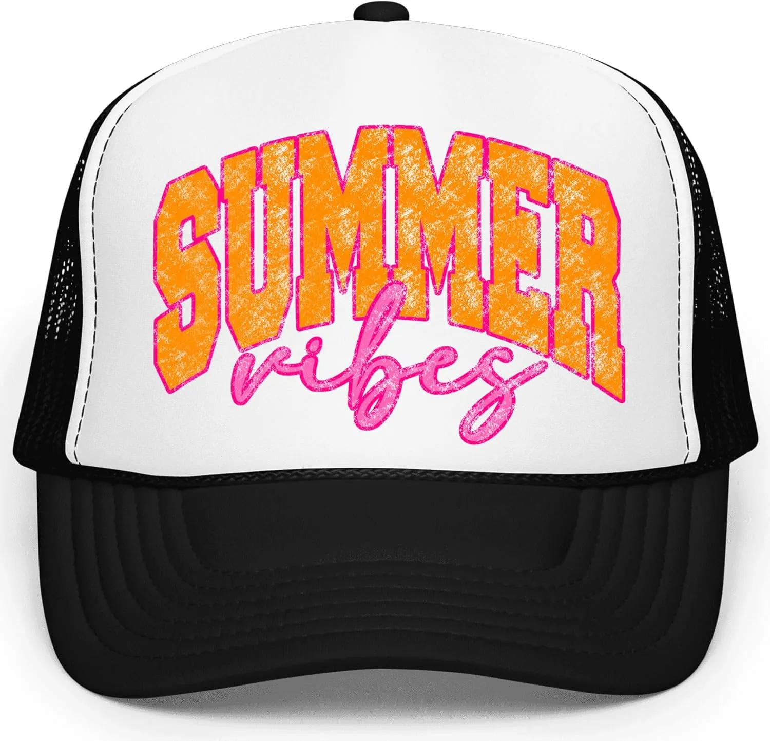 Summer Vibes Graphic Adjustable Cap Women and Teens Classic 5 Panel Mesh Snap Back Trucker Hat