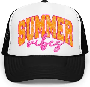 Summer Vibes Graphic Adjustable Cap Women and Teens Classic 5 Panel Mesh Snap Back Trucker Hat