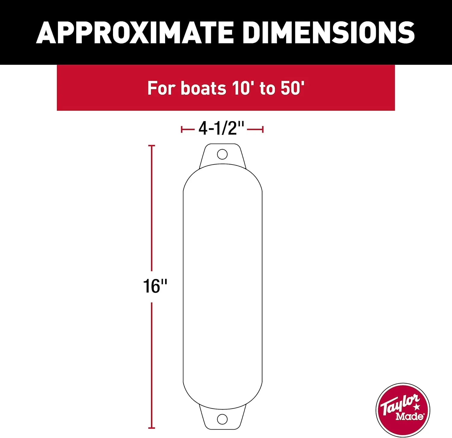 Taylor Made Hull-Gard Inflatable Boat Fender, Black Onyx (4.5" x 16"), Unique Oval Shape, Molded Football Needle Inflation Valve, Seamless Construction, Double Eyelets - 31721