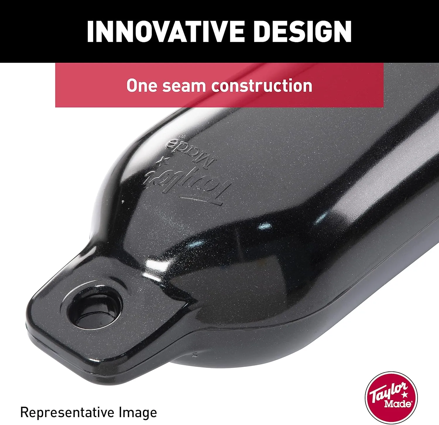 Taylor Made Hull-Gard Inflatable Boat Fender, Black Onyx (4.5" x 16"), Unique Oval Shape, Molded Football Needle Inflation Valve, Seamless Construction, Double Eyelets - 31721