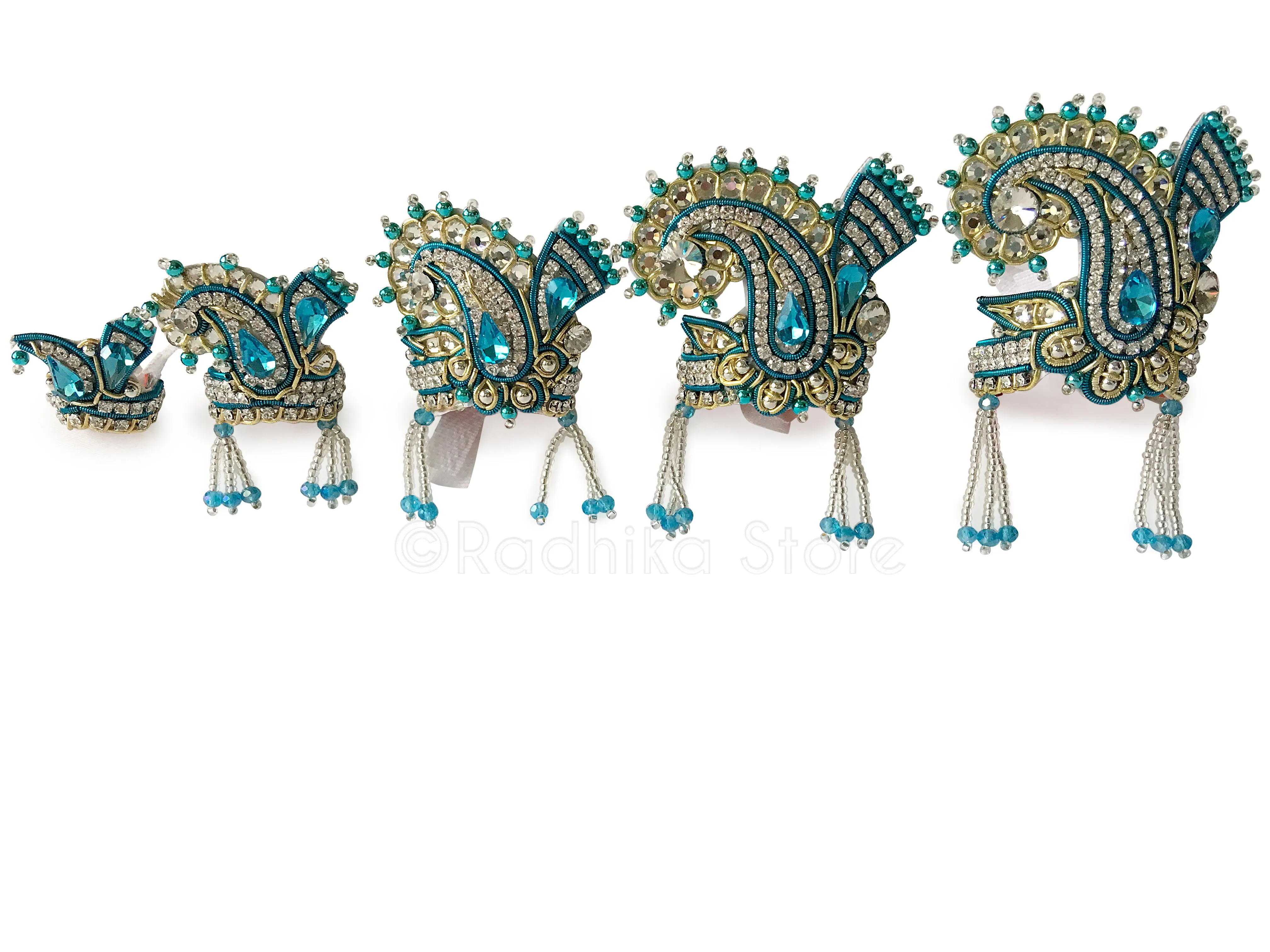 Teal Blue - Crystal Silver and Gold - Chandrika Fan Crown