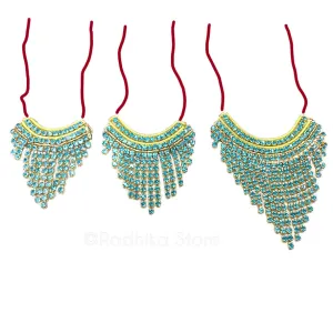 Teal Blue Rhinestone Deity Necklace- Size Tiny, Small or Medium