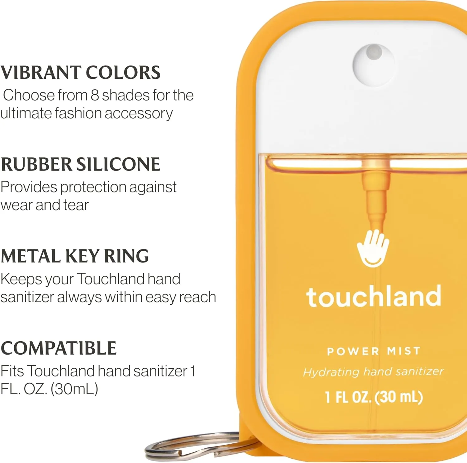 Touchland Hand Sanitizer Mist Case 1FL. OZ., Protective and Stylish Hand Sanitizer Spray Accessory, Silicone Case with Keyring, Orange Spritz