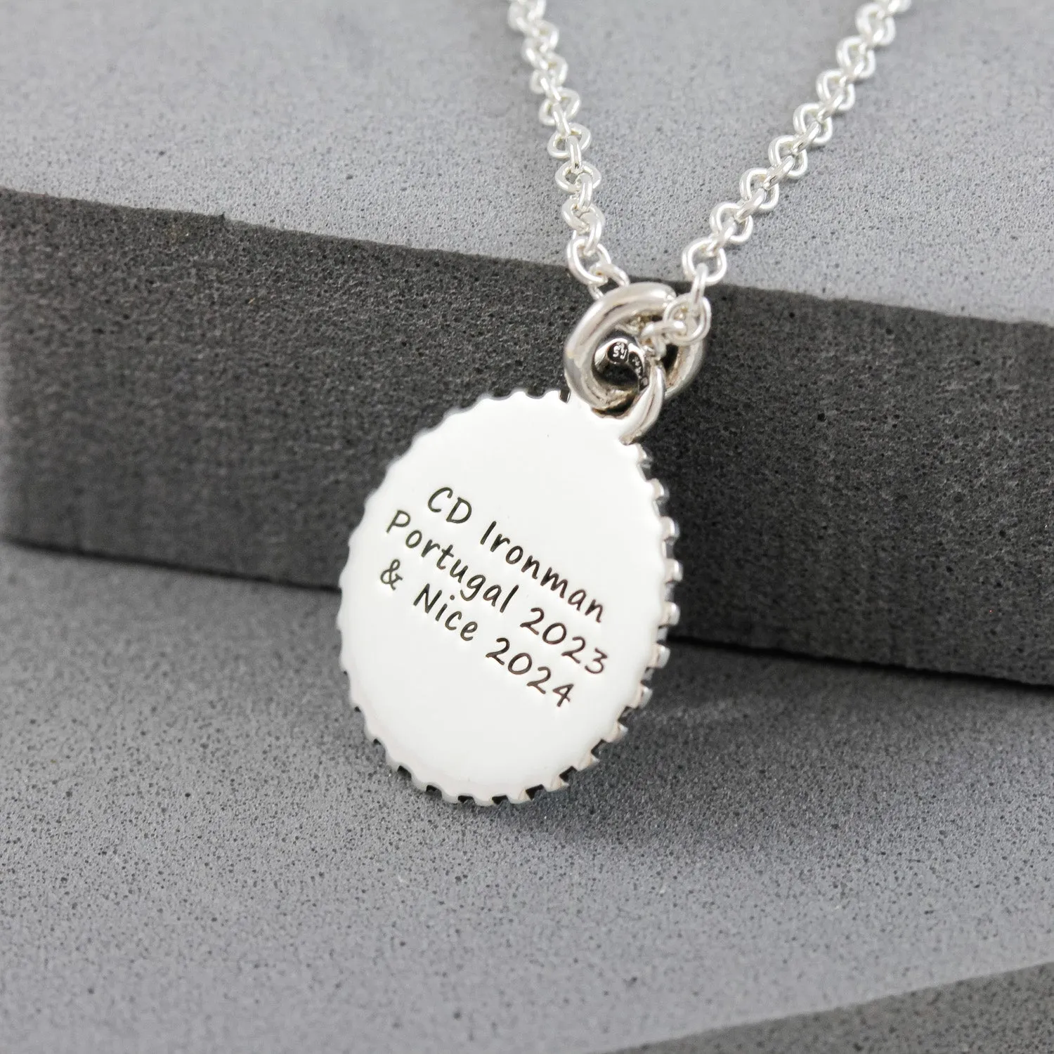 Triathlon Small Swim Bike Run Personalised Silver Necklace