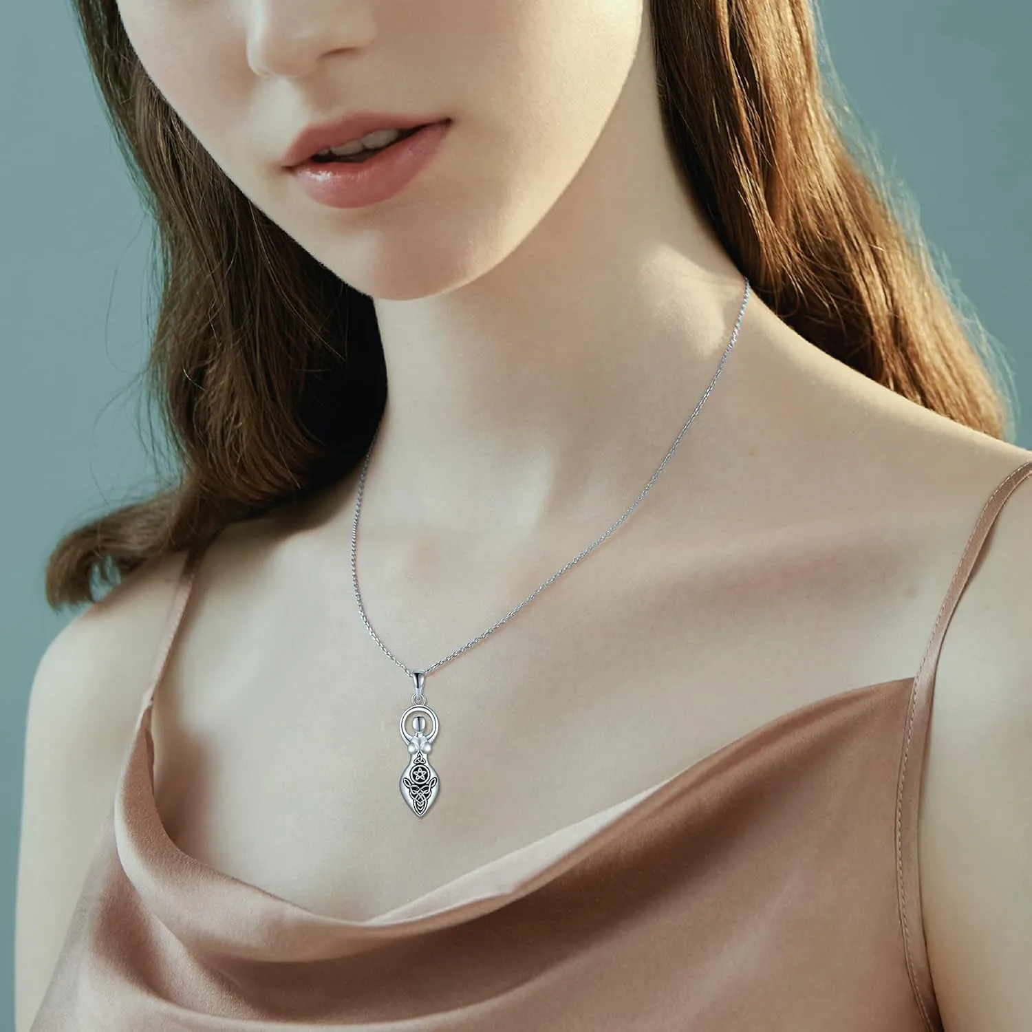 YFN Triple Moon Goddess Necklace Sterling Silver Pentagram Pentacle Opal Pendant necklace Pagan Wiccan Magic Amulet Tree of Life Jewelry for Women Men 18"