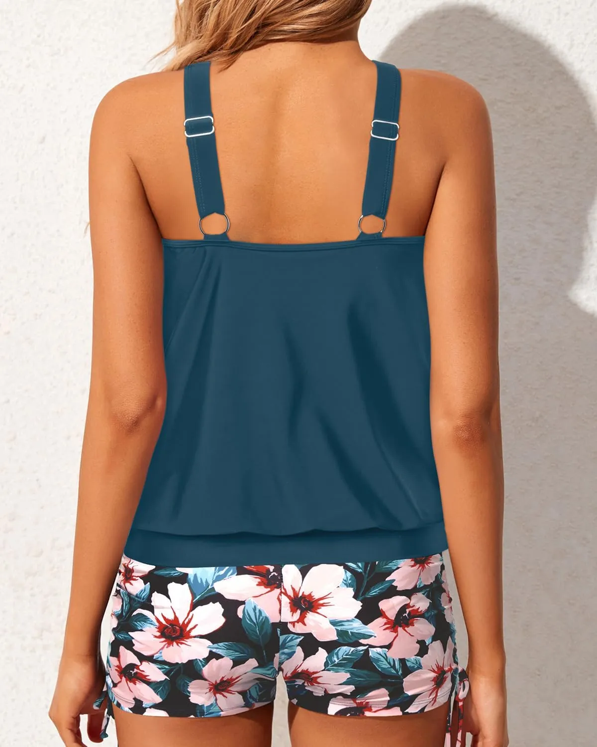 Yonique Tankini Swimsuits with Shorts - Tummy Control Two Piece Blouson Bathing Suits High Neck Swimwear