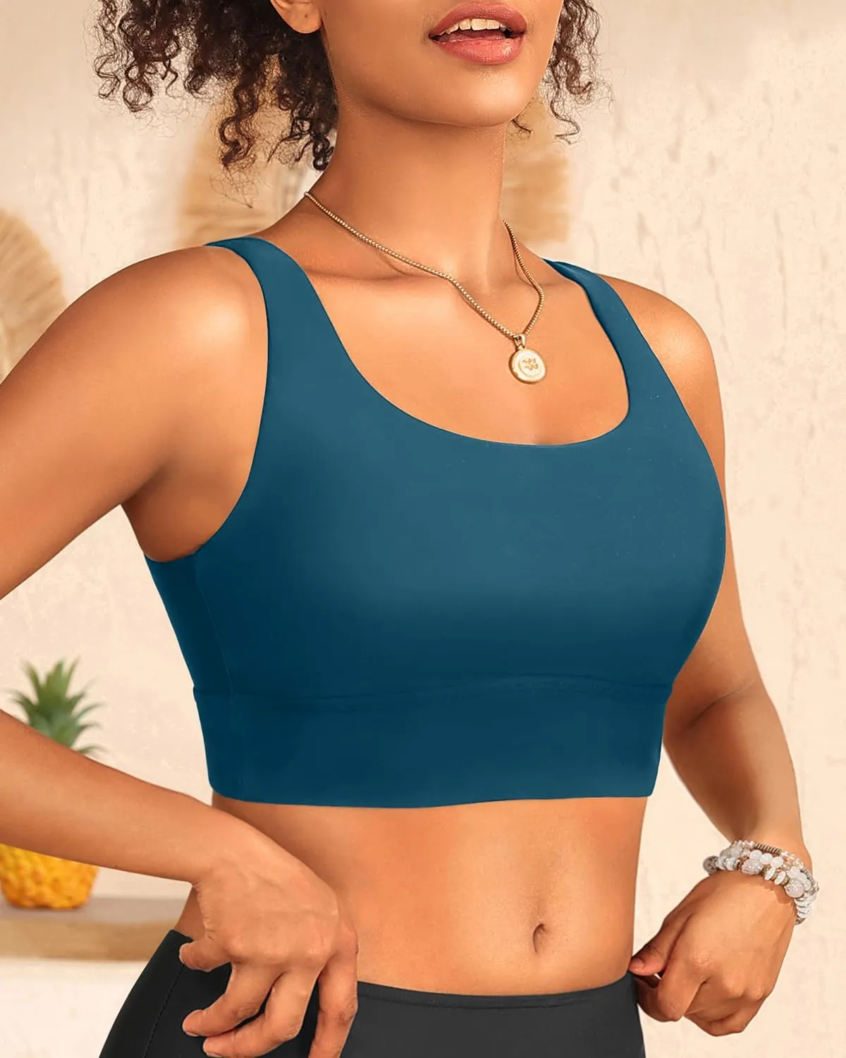 Yonique Women Sports Bra Bikini Top Swim Bra Athletic Swim Top Scoop Neck Bathing Suit