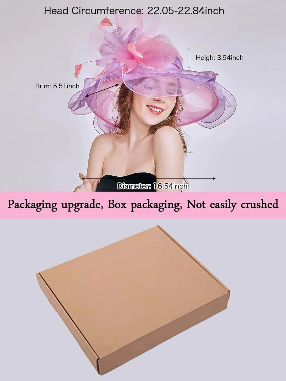 Z&X Women Organza Church Derby Hat Wide Brim Sun Hats for Wedding Tea Party Fascinator Hat, Dual-use