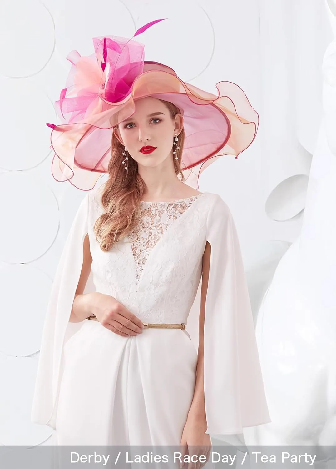 Z&X Women Organza Church Derby Hat Wide Brim Sun Hats for Wedding Tea Party Fascinator Hat, Dual-use