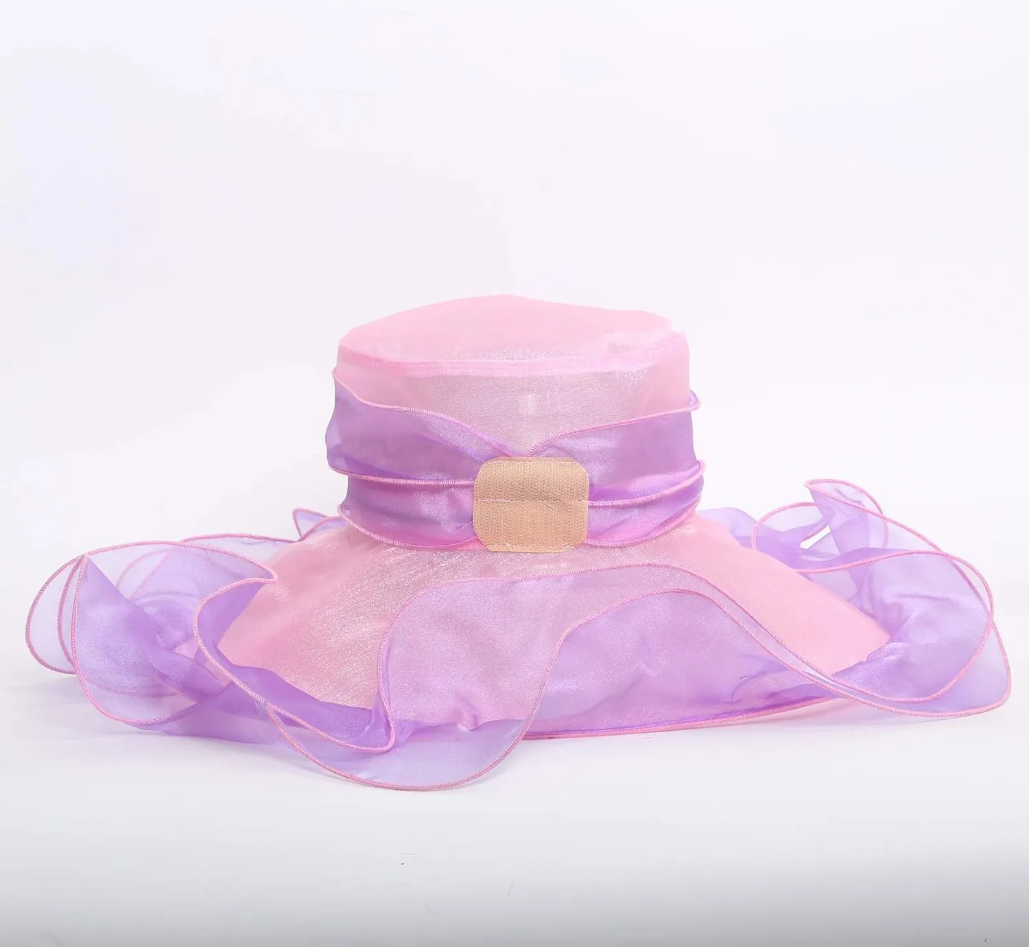 Z&X Women Organza Church Derby Hat Wide Brim Sun Hats for Wedding Tea Party Fascinator Hat, Dual-use