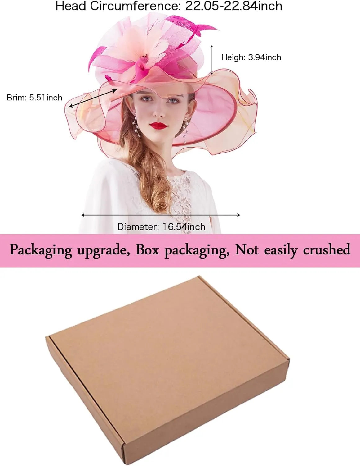 Z&X Women Organza Church Derby Hat Wide Brim Sun Hats for Wedding Tea Party Fascinator Hat, Dual-use